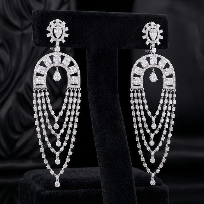 Multi Layered Chandelier Drop Earrings in 14K White Gold