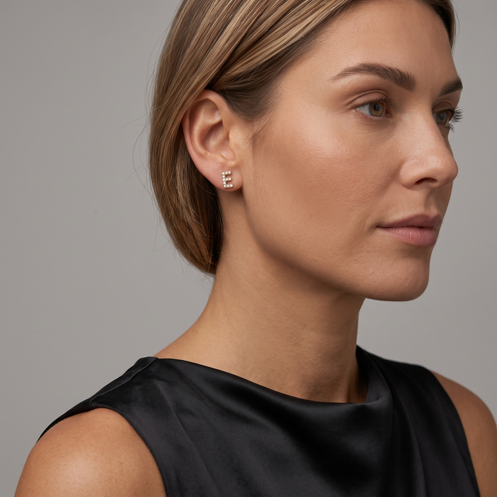 Personalized E Initial Diamond Stud Earring in 14K Yellow Gold