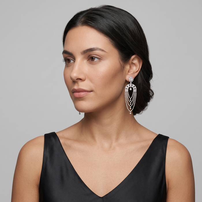 Multi Layered Chandelier Drop Earrings in 14K White Gold