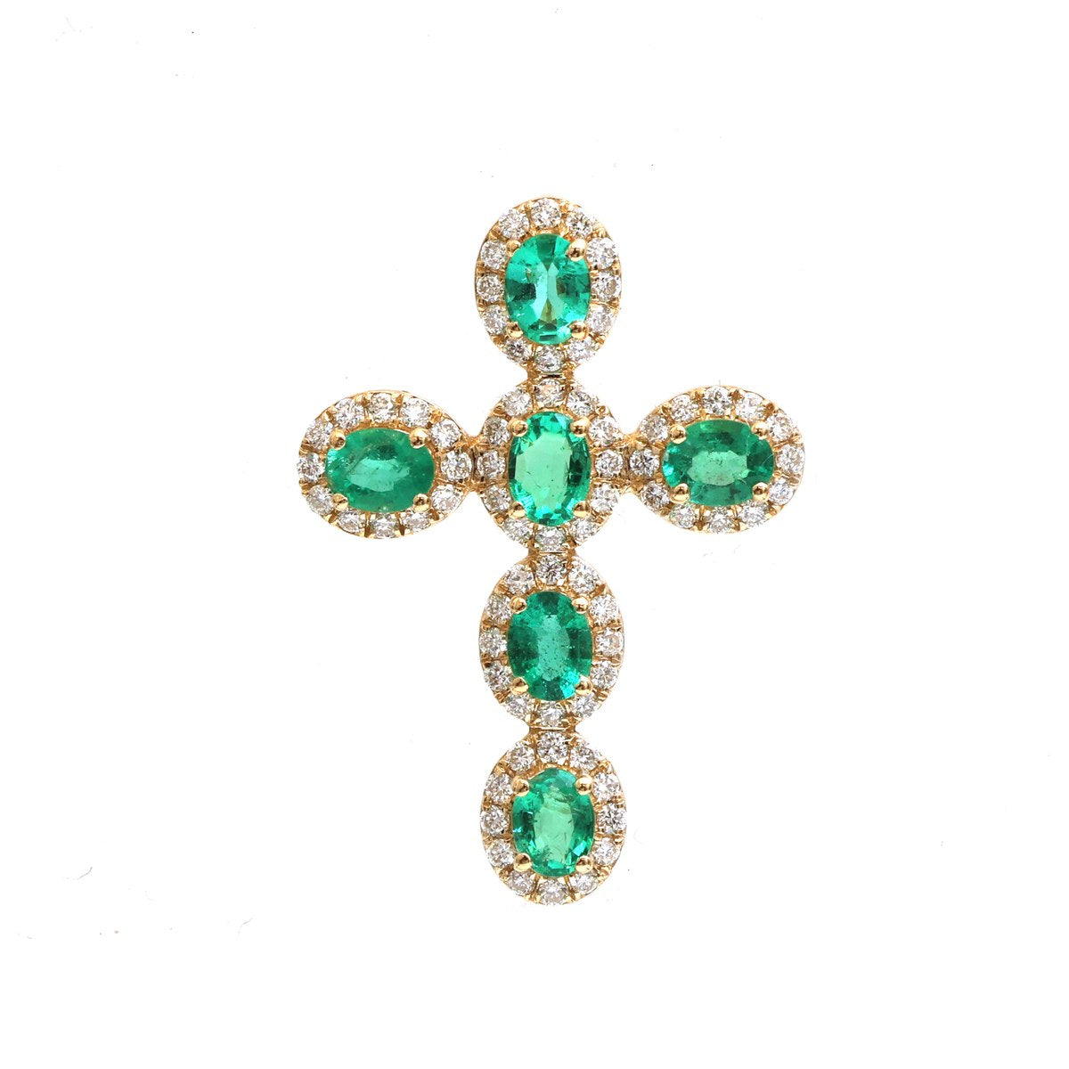 Cross Emerald Halo 14K (18K Custom) Yellow Gold Pendant Necklace