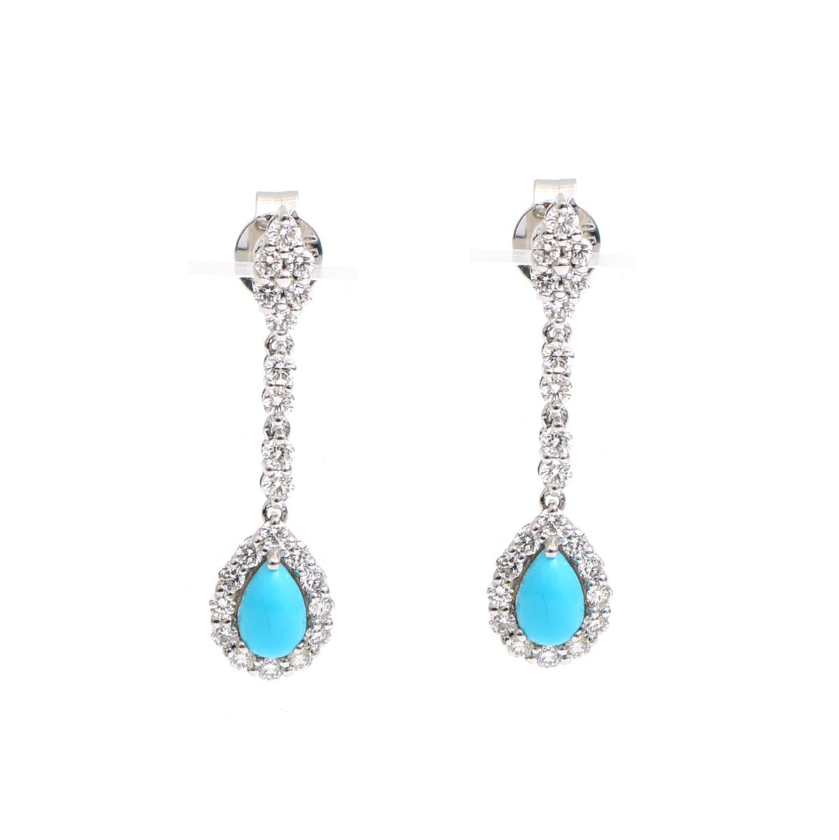 Turquoise Celeste Halo 18K Natural Diamond White Gold Drop Earrings