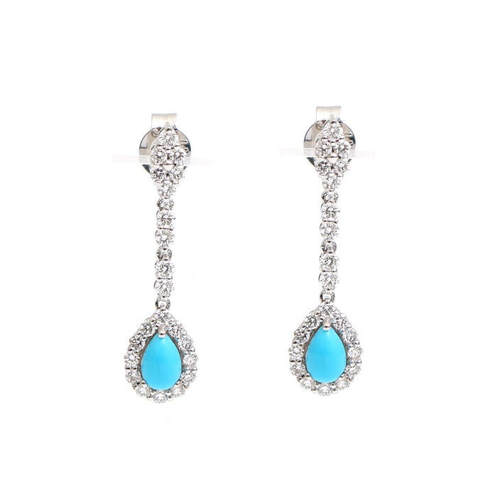 Turquoise Celeste Halo 18K Natural Diamond White Gold Drop Earrings