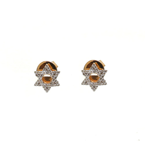 Star of David 18K Natural Diamond Yellow Gold Stud Earrings