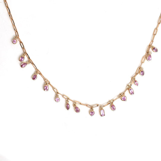 Elegant Pear Shape Pink Sapphire 18K Rose Gold Drop Necklace