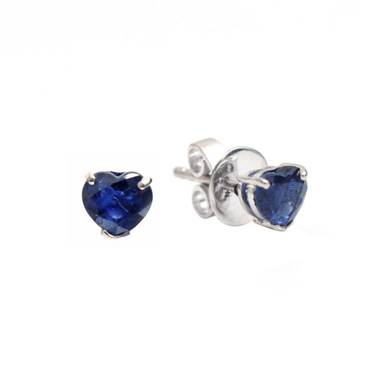 Heart Blue Sapphire 18K White Gold Stud Earrings