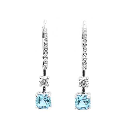 Aquamarine Linear 18K Natural Diamond White Gold Drop Earrings