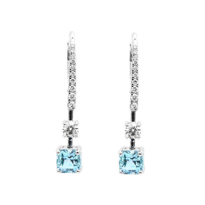Aquamarine Linear 18K Natural Diamond White Gold Drop Earrings