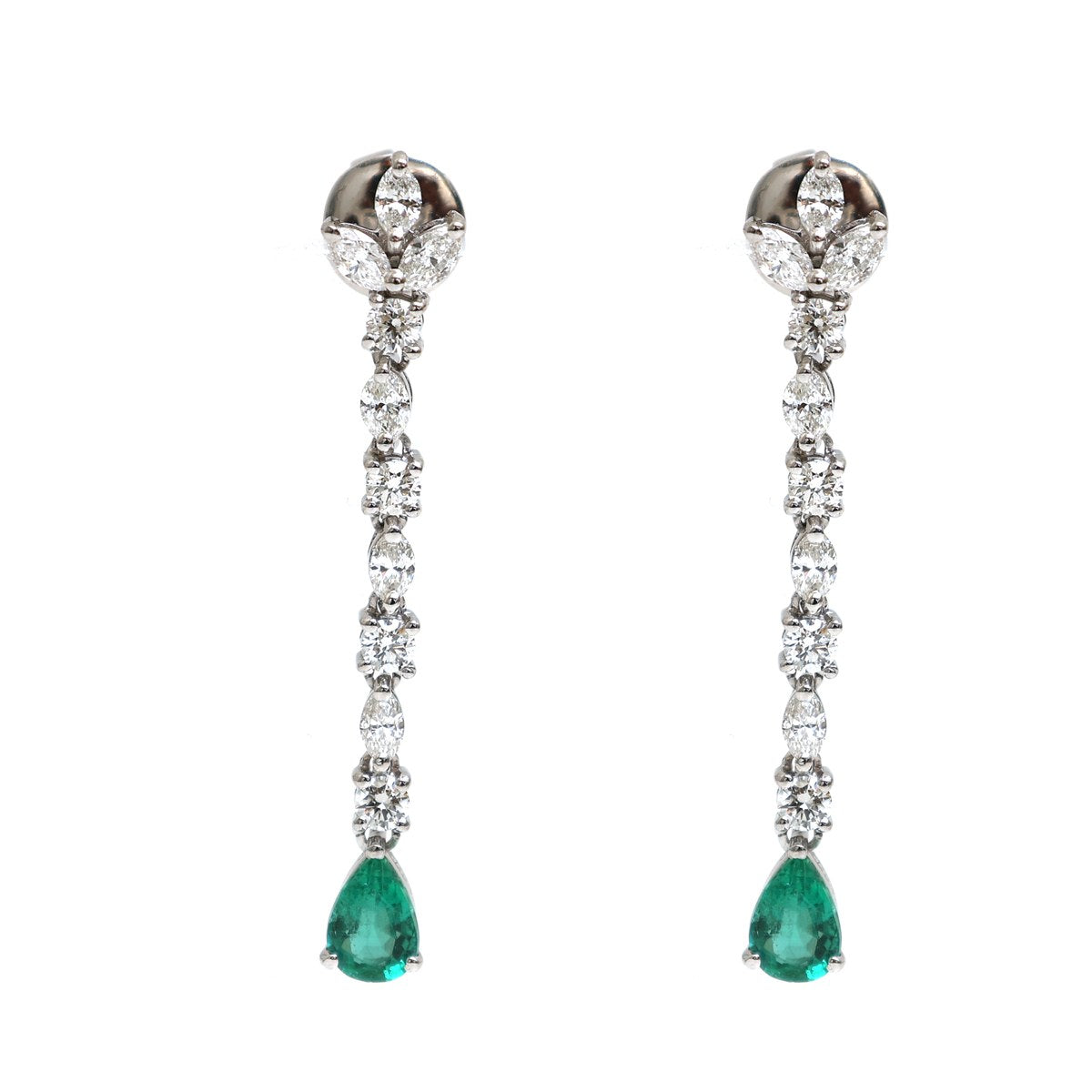 Maya Emerald Linear 18K Natural Diamond White Gold Drop Earrings