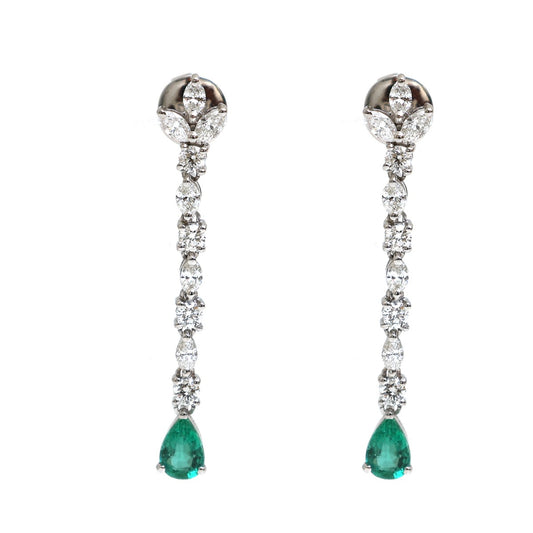 Maya Emerald Linear 18K Natural Diamond White Gold Drop Earrings