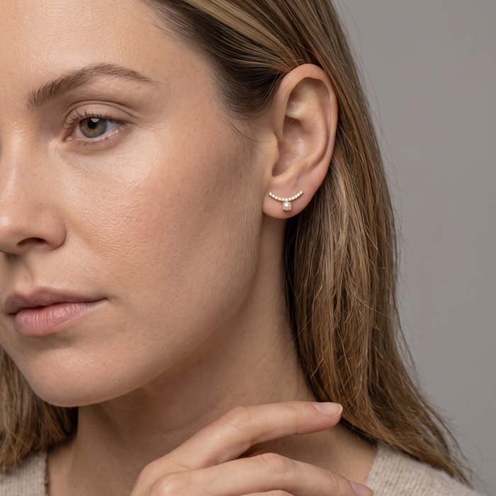 Pearl Diamond Stud Earrings in 14K Yellow Gold