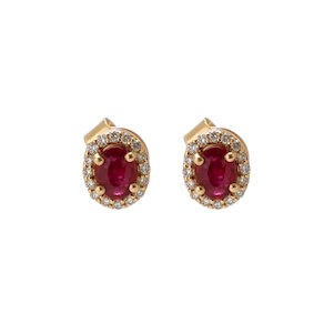 Ruby Halo 18K Natural Diamond Yellow Gold Stud Earrings