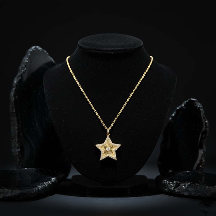 Starburst Diamond Pendant Necklace in 14K Yellow Gold