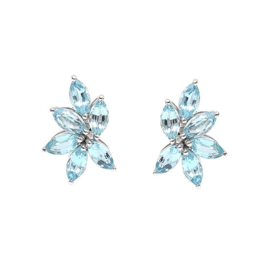 Aquamarine Floral Cluster 18K White Gold Earrings