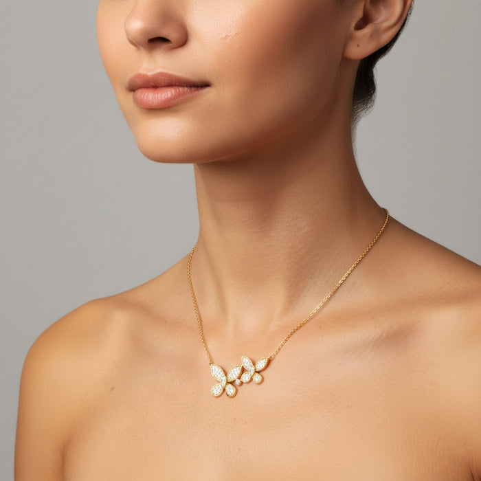 Diamond Cut Butterfly Pendant Necklace in 14K Yellow Gold
