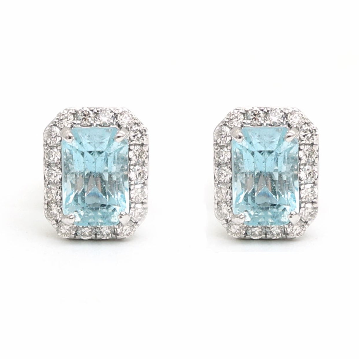 Skyline Aura Aquamarine Diamond Stud Earrings in 18K White Gold