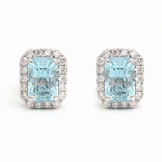 Skyline Aura Aquamarine Diamond Stud Earrings in 18K White Gold