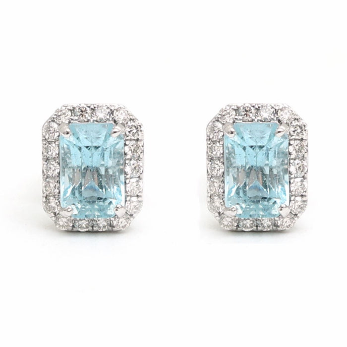 Skyline Aura Aquamarine Diamond Stud Earrings in 18K White Gold