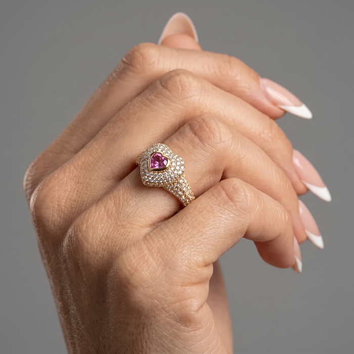 Eternal Heart Pink Sapphire Diamond Ring in 14K Gold