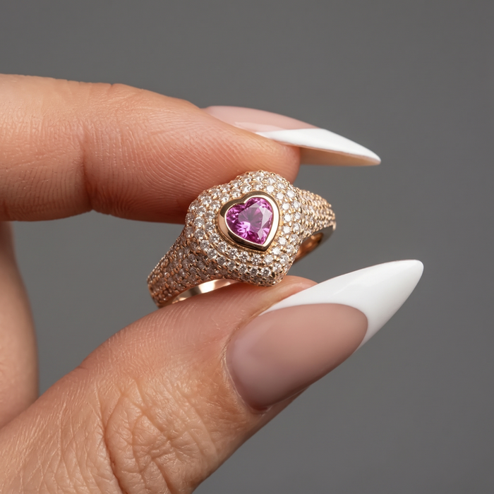 Eternal Heart Pink Sapphire Diamond Ring in 14K Gold