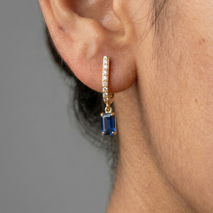 Midnight Line Blue Sapphire Diamond Drop Earrings in 18K Yellow Gold