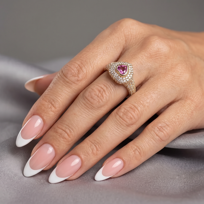 Eternal Heart Pink Sapphire Diamond Ring in 14K Gold