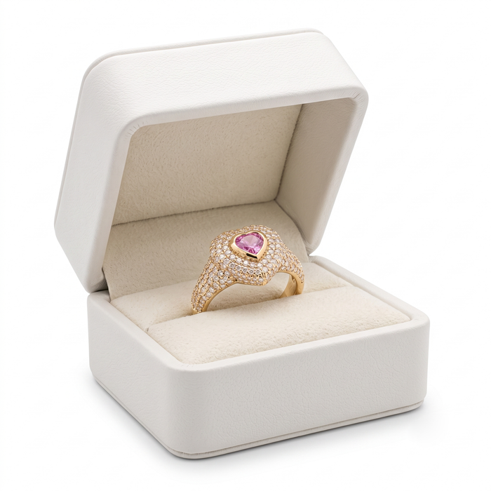 Eternal Heart Pink Sapphire Diamond Ring in 14K Gold