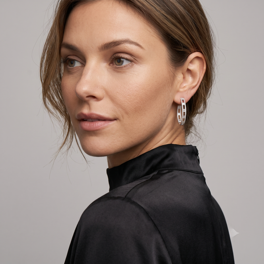 Baguette Cut Open Hoop Earrings in 14K White Gold
