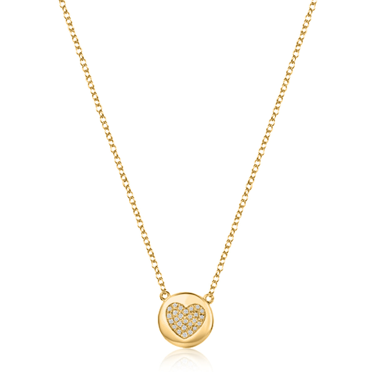 Diamond Glamour Disc Heart Necklace in 14K Yellow Gold