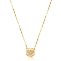 Diamond Glamour Disc Heart Necklace in 14K Yellow Gold