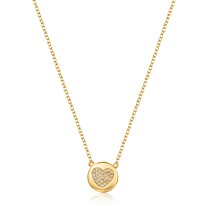 Diamond Glamour Disc Heart Necklace in 14K Yellow Gold