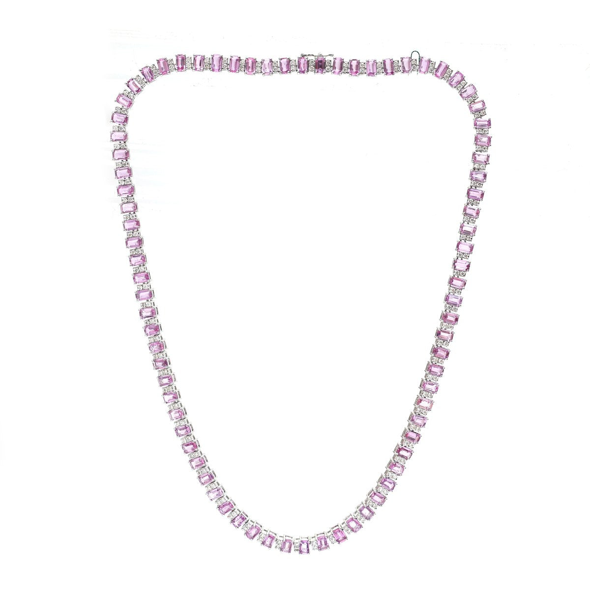 Luxury Pink Sapphire & Diamond 14K (18K Custom) White Gold Tennis Necklace