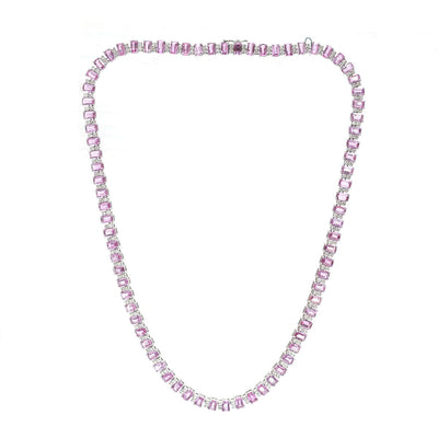 Luxury Pink Sapphire & Diamond 14K (18K Custom) White Gold Tennis Necklace
