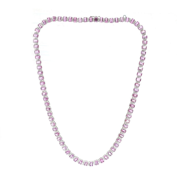 Luxury Pink Sapphire & Diamond 14K (18K Custom) White Gold Tennis Necklace