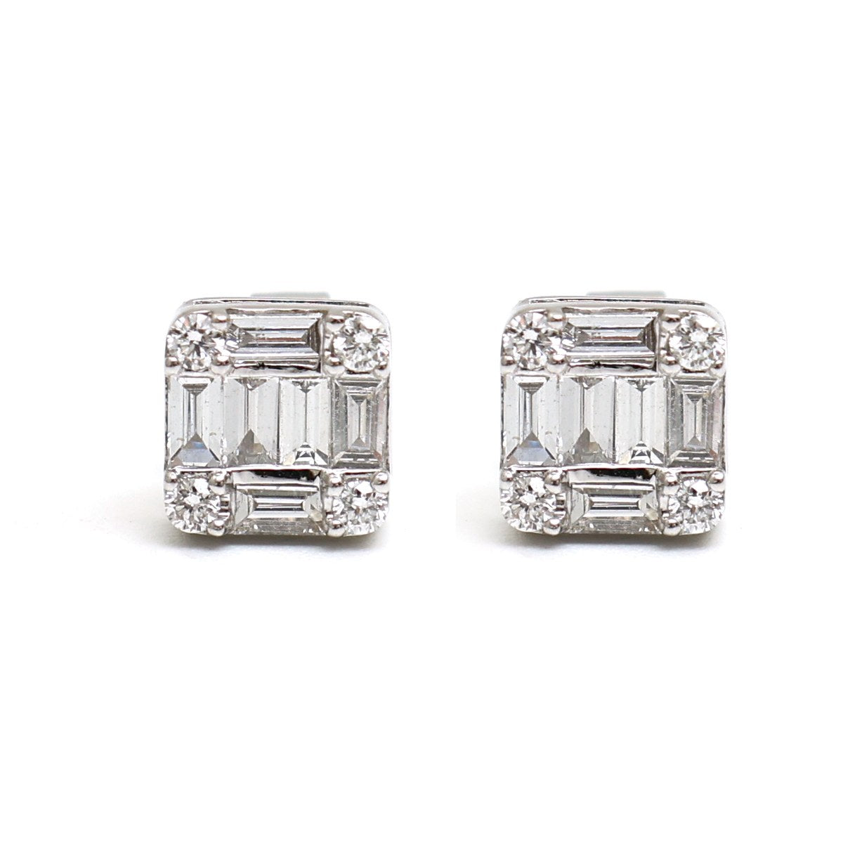 Geometric Cluster 18K Natural Diamond White Gold Stud Earrings