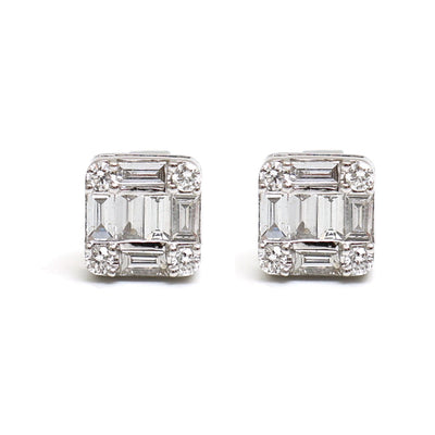 Geometric Cluster 18K Natural Diamond White Gold Stud Earrings