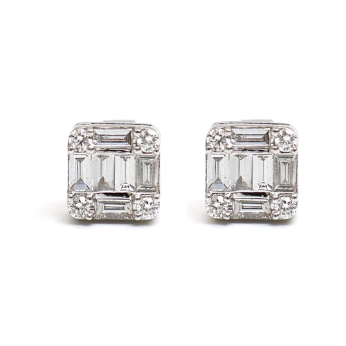 Geometric Cluster 18K Natural Diamond White Gold Stud Earrings