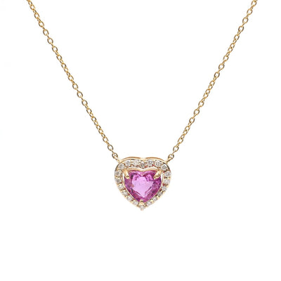 Heart Pink Sapphire & Diamond 18K Yellow Gold Necklace