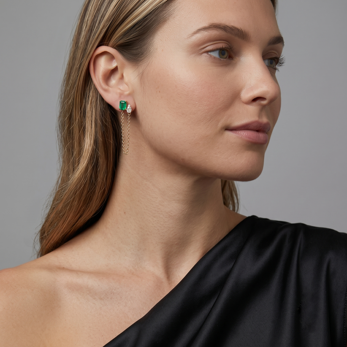Grace Sapphire Diamond Drop Earrings in 14K Yellow Gold
