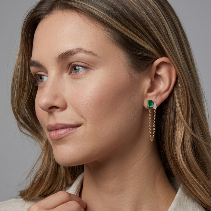 Grace Sapphire Diamond Drop Earrings in 14K Yellow Gold