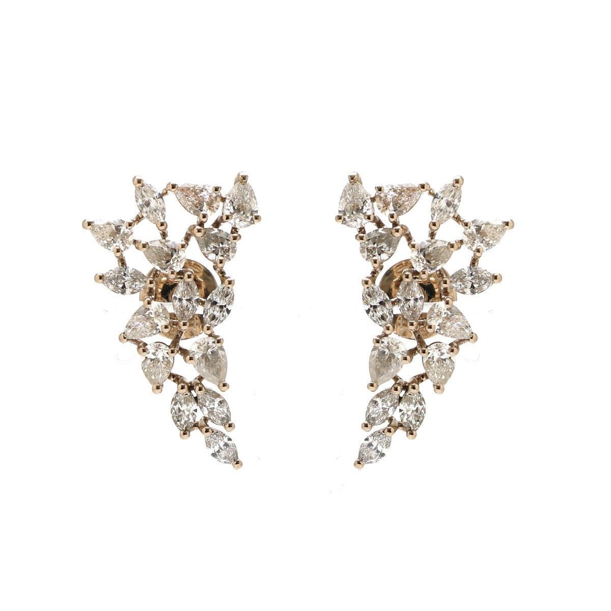 Natural Diamond 18K  Cluster White Gold Statement Earrings