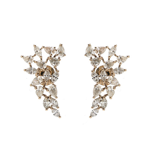 Natural Diamond 18K  Cluster White Gold Statement Earrings