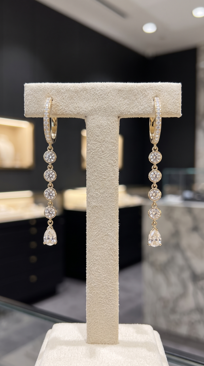 Diamond Light Radiant Drop Earrings in 14K Yellow Gold