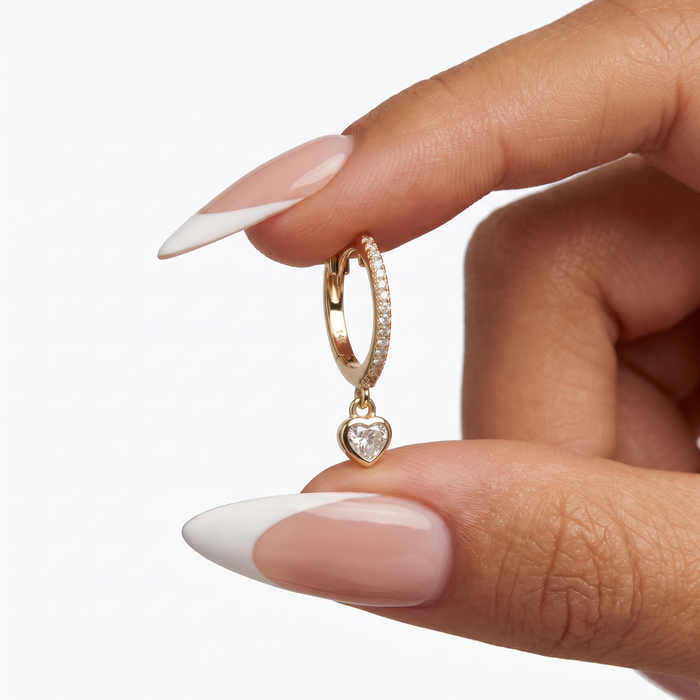 Diamond Heart Drop Huggie Hoop Earrings in 14K Yellow Gold