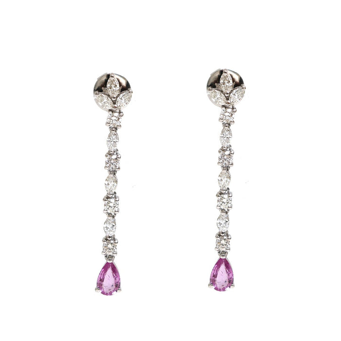 Pink Sapphire & Natural Diamond18K White Gold  Drop Earrings