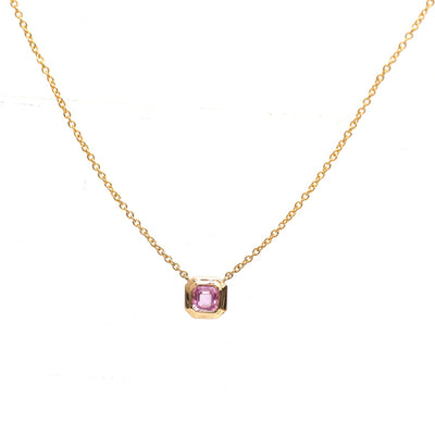 Minimal Pink Sapphire 18K Yellow Gold Solitaire Necklace