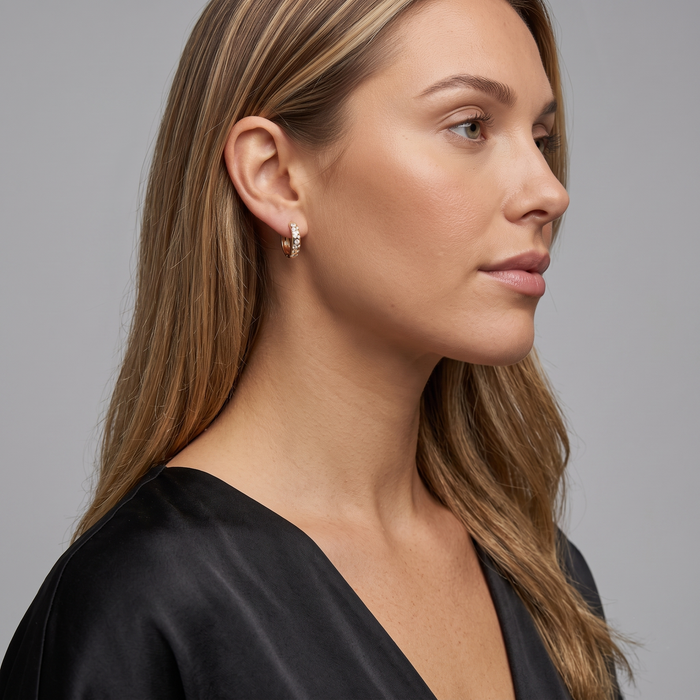 Diamond Dot Huggie Hoop Earrings in 14K Yellow Gold