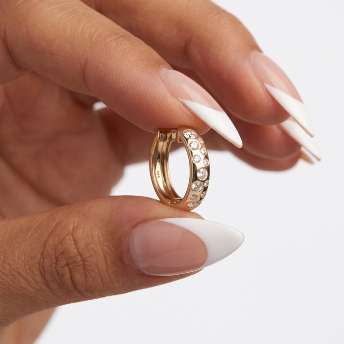 Diamond Dot Huggie Hoop Earrings in 14K Yellow Gold