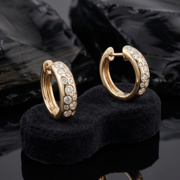 Diamond Dot Huggie Hoop Earrings in 14K Yellow Gold
