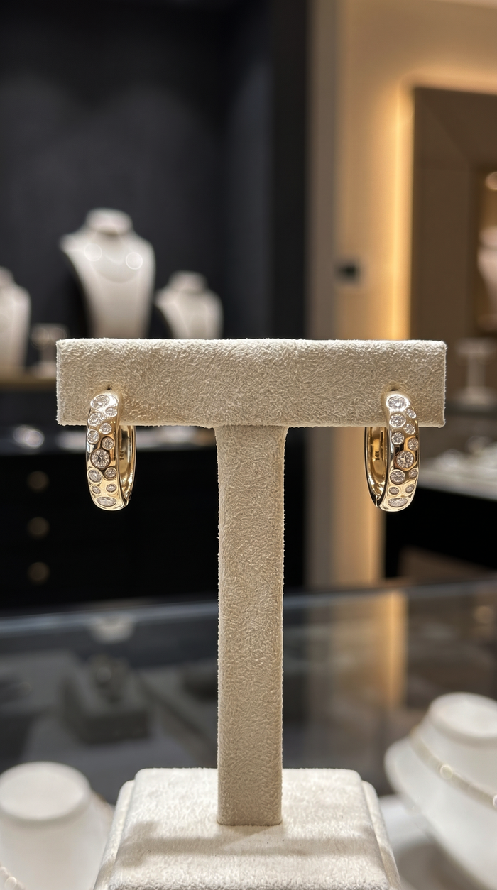 Diamond Dot Huggie Hoop Earrings in 14K Yellow Gold