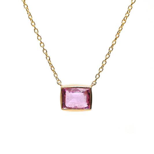 Elegant Cushion Shape Pink Sapphire 18K Yellow Gold Necklace